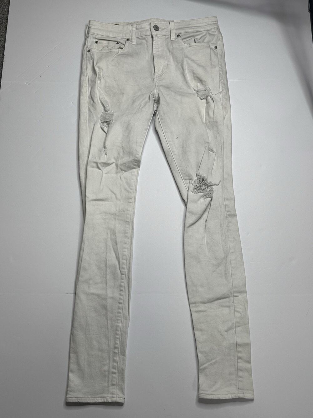 PacSun Mens 30x32 Stacked Skinny Jeans White Distressed Ripped Stretch Denim Y2k